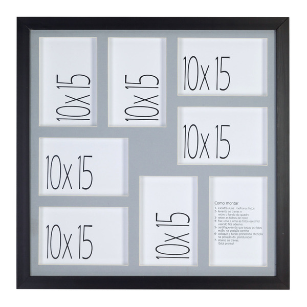 Porta Retrato Multifotos Madeira e Vidro Cinza 43x43cm