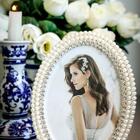 Porta Retrato Oval Pérola Strass Luxo 10x15cm