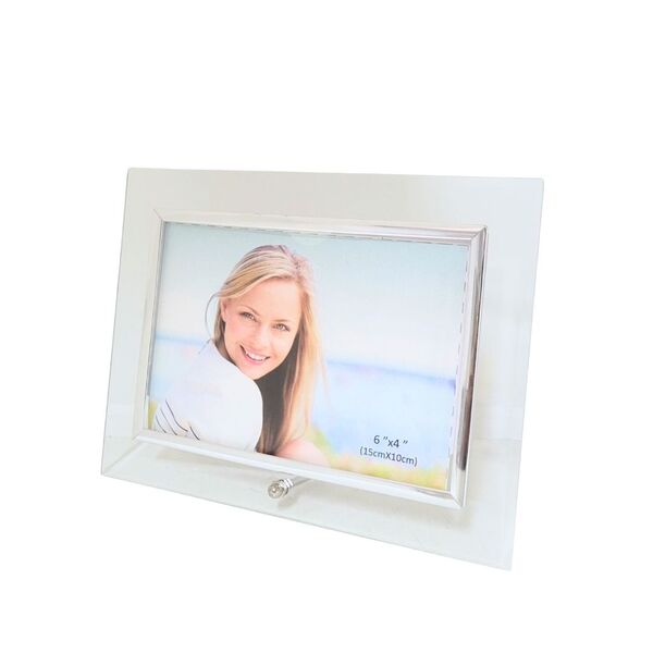 Porta Retrato Vidro Reto Prime Borda Prata 10x15 Horizontal -
