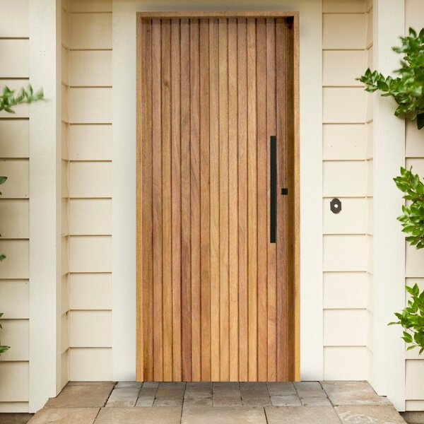 Porta Ripada Cedro Batente 14 Fechadura Rolete Puxador Tubo 800mm