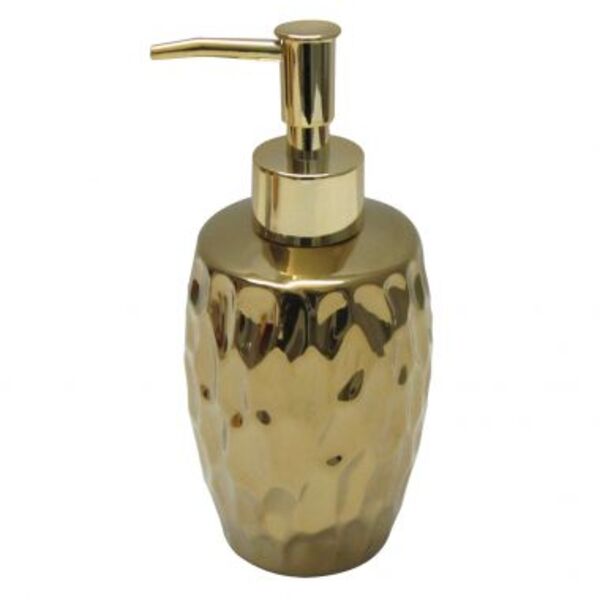 Porta Sabonete Liqudo De Ceramica Dourado 7 5cm X 7 5cm X 17