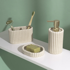 Porta Sabonete Líquido de Pia para Banheiro 500mL Pedra Bege Frisos Oikos