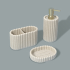 Porta Sabonete Líquido de Pia para Banheiro 500mL Pedra Bege Frisos Oikos