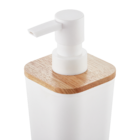 Porta Sabonete Líquido de Bancada para Banheiro 350ml Plástico e Madeira Branco Scandi Sensea