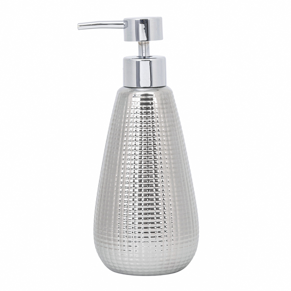 Porta Sabonete Líquido de Bancada para Banheiro 400ml Cerâmica Cromado Queen Sensea