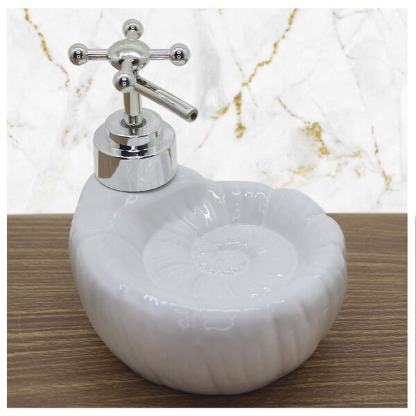 Porta Sabonete Liquido De Caracol Branco Cerâmica 11cm