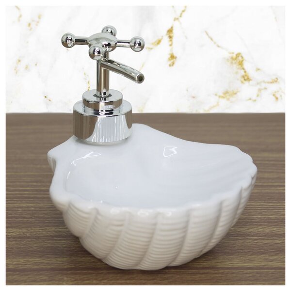 Porta Sabonete Liquido De Concha Branco Cerâmica 12cm