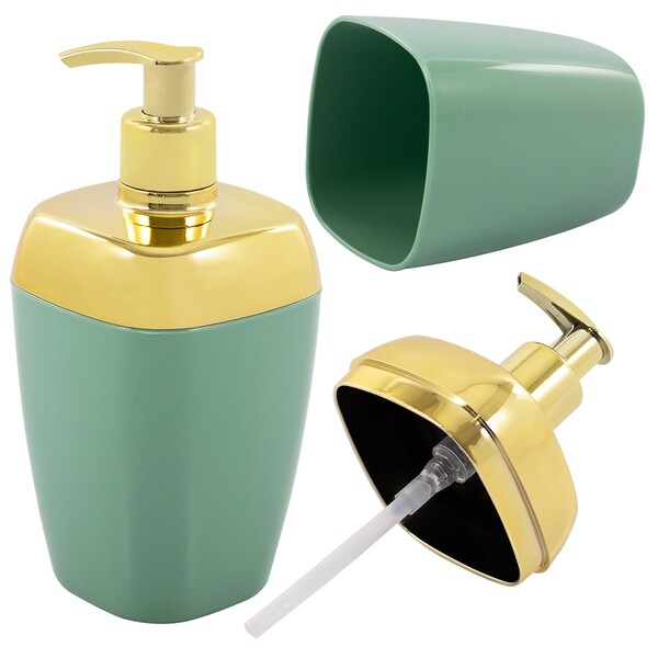 Porta Sabonete Líquido Para Bancada 250ml Dourado - Verde Cla