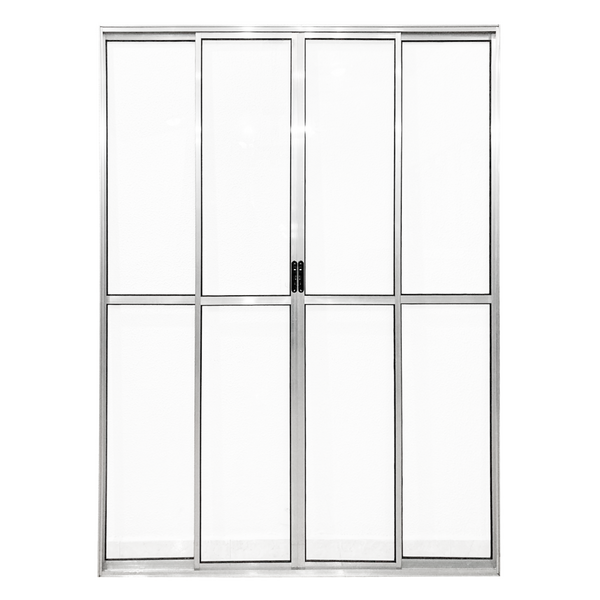 Porta Sacada De Aluminio Brilhante 4 Folhas Com Trinco 2,10x2