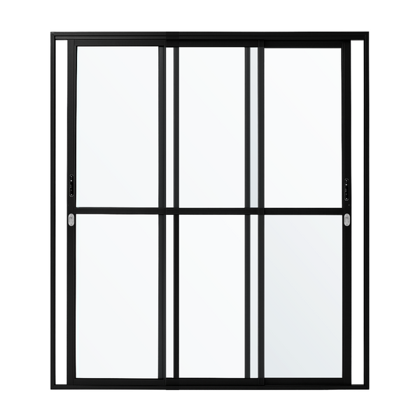Porta Sacada De Aluminio Preto 3 Folhas Móveis De Vidro Linha