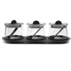 Porta Sal Açúcar E Tempero De Vidro Colher Tampa E Suporte Pr