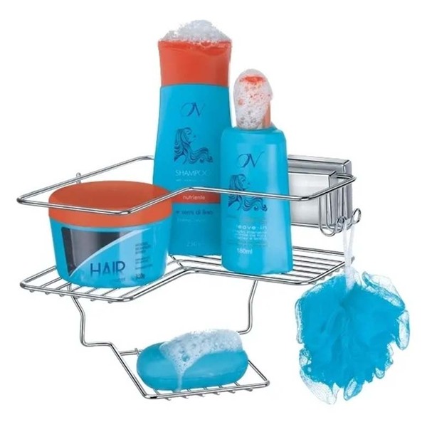 Porta Shampoo Cantoneira Saboneteira Ventosa Cromada Arthi