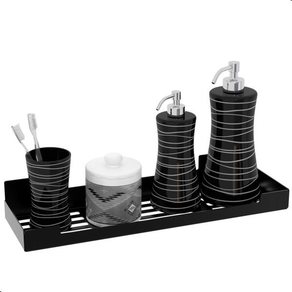 Porta Shampoo Com Adesivo Suporte Banheiro Preto Elg