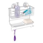 Porta Shampoo Reto Duplo com Saboneteira Ventosa Metal Prata Turn-N-Lock Interdesign