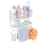 Porta Shampoo Reto Duplo com Saboneteira Ventosa Metal Prata Turn-N-Lock Interdesign