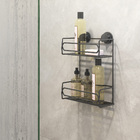 Porta Shampoo Reto Duplo Ventosa Metal Ônix 34x25x14cm Future