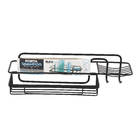 Porta Shampoo Reto Simples com Saboneteira Parafuso Metal Preto Brilhante 11x11x39cm Arthi