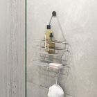 Porta Shampoo Reto Triplo com Saboneteira Pendurar no Registro Metal Prata 45x29x11,50cm Superiore Future