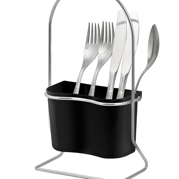 Porta Talher Em Plástico Preto Suporte Em Aço Cromado - Cód 0