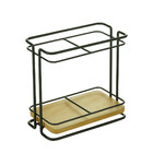 Porta Talheres Metal Wood Rack Preto 17x9x16cm