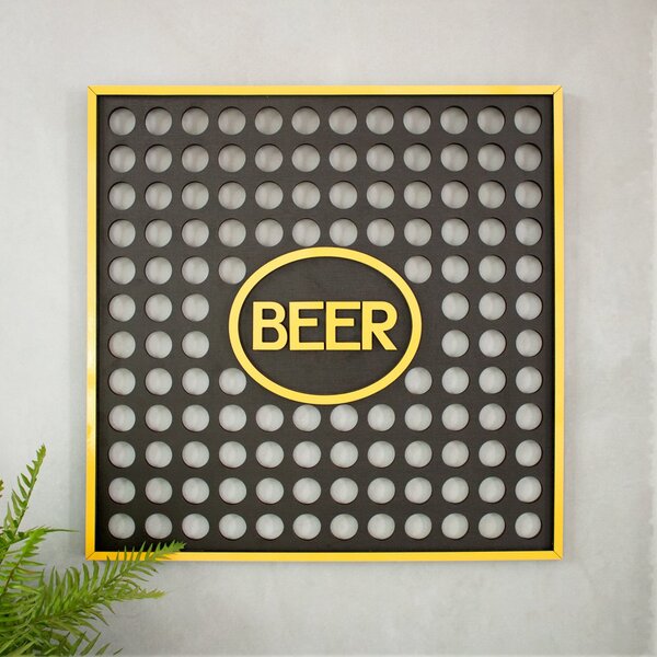 Porta Tampinhas Em Mdf Preto E Amarelo Beer - 50x50cm