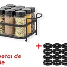 Porta Tempero Condimento 9 Potes Vidro Tampa Dosadora Suporte