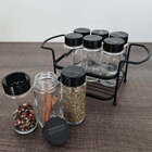 Porta Tempero Condimento 9 Potes Vidro Tampa Dosadora Suporte