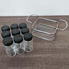 Porta Tempero Condimento 9 Potes Vidro Tampa Dosadora Suporte