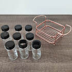 Porta Tempero Condimento 9 Potes Vidro Tampa Dosadora Suporte