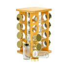 Porta Tempero Condimento Bambu 16 Frascos Quadrado Dourado 50