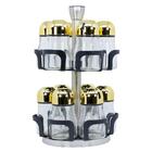Porta Tempero Dourado Com 12 Potes Em Aco Inox, Abs E Vidro