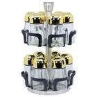 Porta Tempero Dourado Com 12 Potes Em Aco Inox, Abs E Vidro