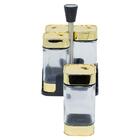 Porta Tempero Dourado Com 4 Potes Emaco Inox, Abs E Vidro