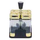 Porta Tempero Dourado Com 4 Potes Emaco Inox, Abs E Vidro