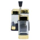 Porta Tempero Dourado Com 4 Potes Emaco Inox, Abs E Vidro