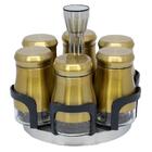 Porta Tempero Dourado Com 6 Potes Emaco Inox, Abs E Vidro
