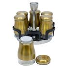 Porta Tempero Dourado Com 6 Potes Emaco Inox, Abs E Vidro