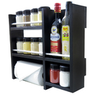 Porta Tempero Em Mdf Preto Com 4 Separações E 1 Suporte Em Al