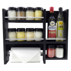 Porta Tempero Em Mdf Preto Com 4 Separações E 1 Suporte Em Al