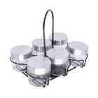 Porta Tempero Giratório Em Inox Com Potes De Vidro 7 Peças -