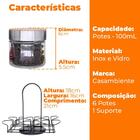 Porta Tempero Giratório Em Inox Com Potes De Vidro 7 Peças -