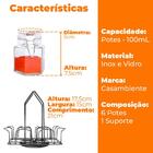 Porta Tempero Giratório Em Inox Com Potes Herméticos 7 Peças