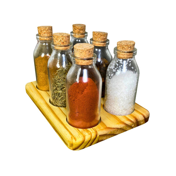 Porta Tempero - POMPÉIA com 6 Potes 100Ml e Rolha - Gourmet,