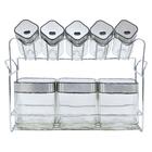 Porta Tempero Prata Com 8 Potes Em Aco, Inox, Abs E Vidro