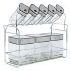 Porta Tempero Prata Com 8 Potes Em Aco, Inox, Abs E Vidro