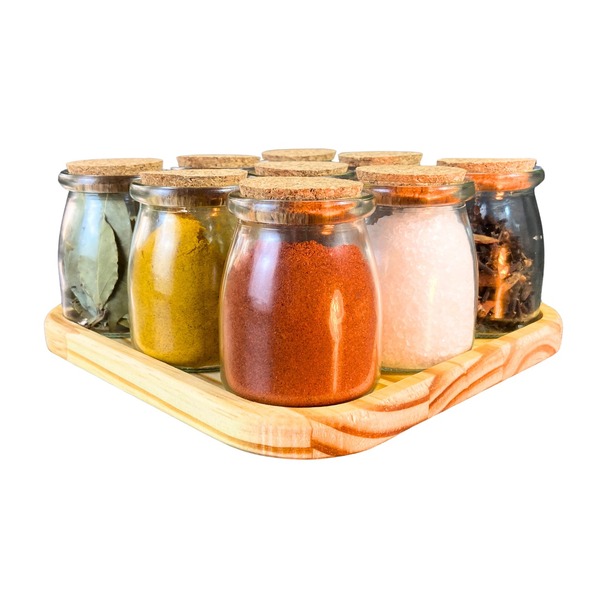 Porta Temperos Ágora Leiteira Grande 9 Potes - Bandeja de Mad