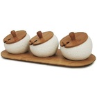 Porta Temperos Bambu 3 Potes Com Tampa E Colher Tyft Yoi