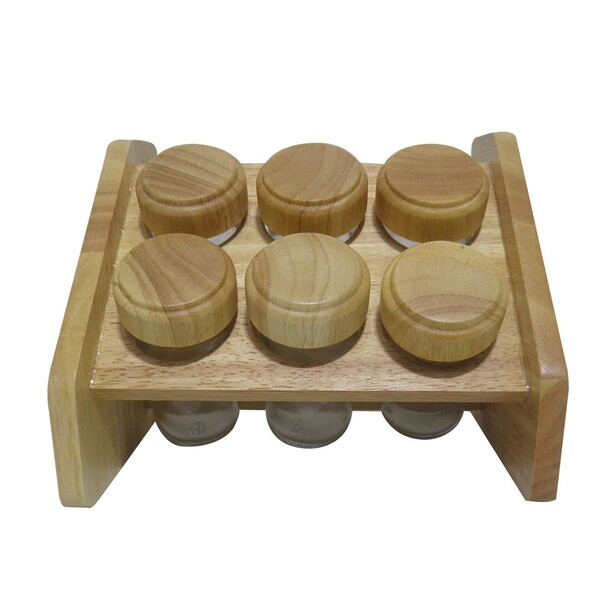 Porta Temperos Condimentos 6 Peças Restaurante Suporte Madeir