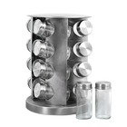 Porta Temperos Inox E Vidro Com Suporte Giratório 16 Peças