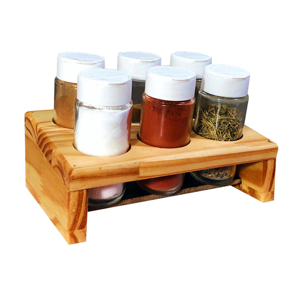 Porta Temperos Madeira - PISA - 6 Potes - Cozinha, Organizado